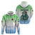 Sierra Leone Zip Hoodie with Tribal Chimpanzee Design and Green Blue Gradient Pattern
