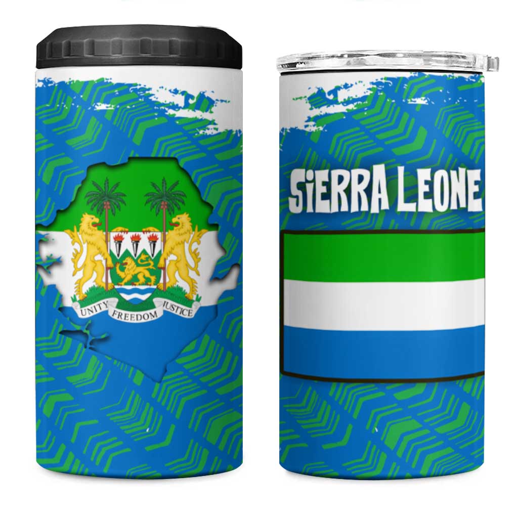 Sierra Leone Crest 4 in 1 Can Cooler Tumbler with National Coat of Arms and Flag Colors