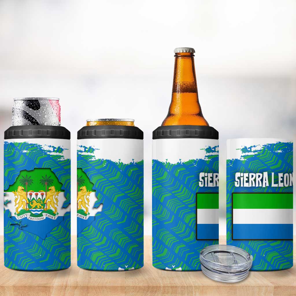Sierra Leone Crest 4 in 1 Can Cooler Tumbler with National Coat of Arms and Flag Colors