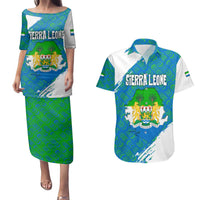 Sierra Leone Crest Couples Matching Puletasi and Hawaiian Shirt with National Coat of Arms and Flag Colors