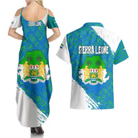 Sierra Leone Crest Couples Matching Summer Maxi Dress and Hawaiian Shirt with National Coat of Arms and Flag Colors