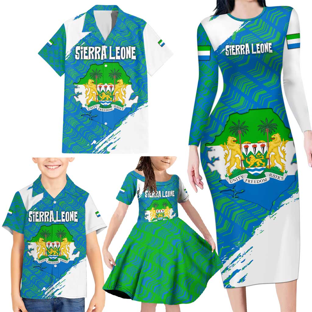 Sierra Leone Crest Family Matching Long Sleeve Bodycon Dress and Hawaiian Shirt with National Coat of Arms and Flag Colors