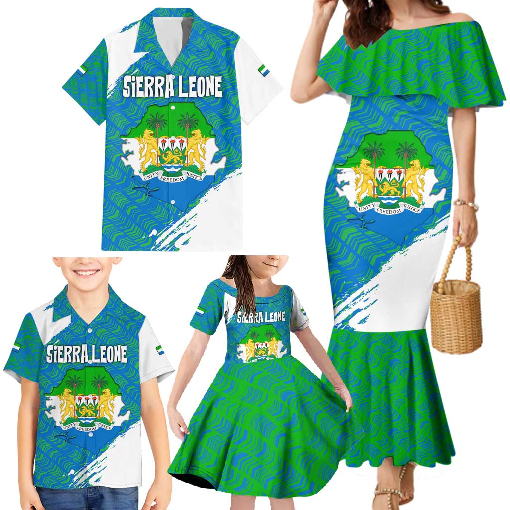 Sierra Leone Crest Family Matching Mermaid Dress and Hawaiian Shirt with National Coat of Arms and Flag Colors
