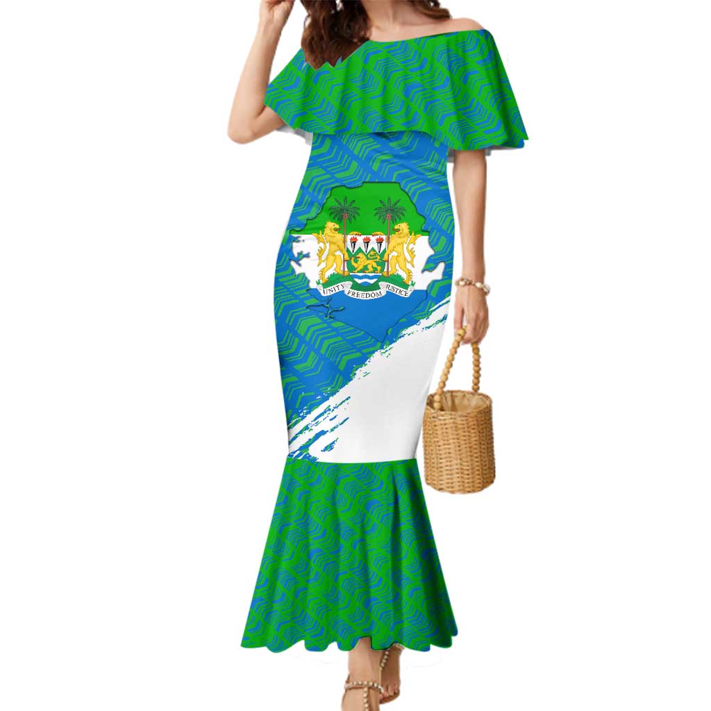 Sierra Leone Crest Family Matching Mermaid Dress and Hawaiian Shirt with National Coat of Arms and Flag Colors