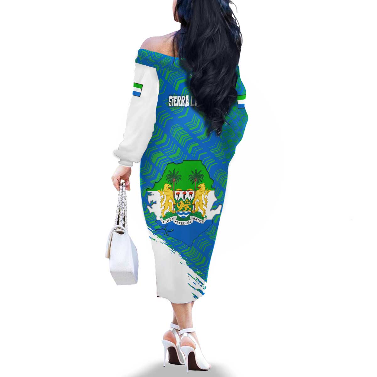Sierra Leone Crest Family Matching Off The Shoulder Long Sleeve Dress and Hawaiian Shirt with National Coat of Arms and Flag Colors