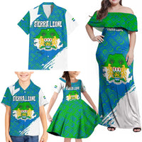 Sierra Leone Crest Family Matching Off Shoulder Maxi Dress and Hawaiian Shirt with National Coat of Arms and Flag Colors
