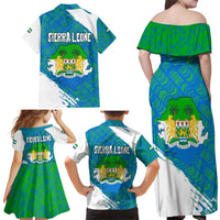 Sierra Leone Crest Family Matching Off Shoulder Maxi Dress and Hawaiian Shirt with National Coat of Arms and Flag Colors