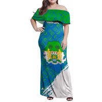 Sierra Leone Crest Family Matching Off Shoulder Maxi Dress and Hawaiian Shirt with National Coat of Arms and Flag Colors