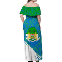 Sierra Leone Crest Family Matching Off Shoulder Maxi Dress and Hawaiian Shirt with National Coat of Arms and Flag Colors