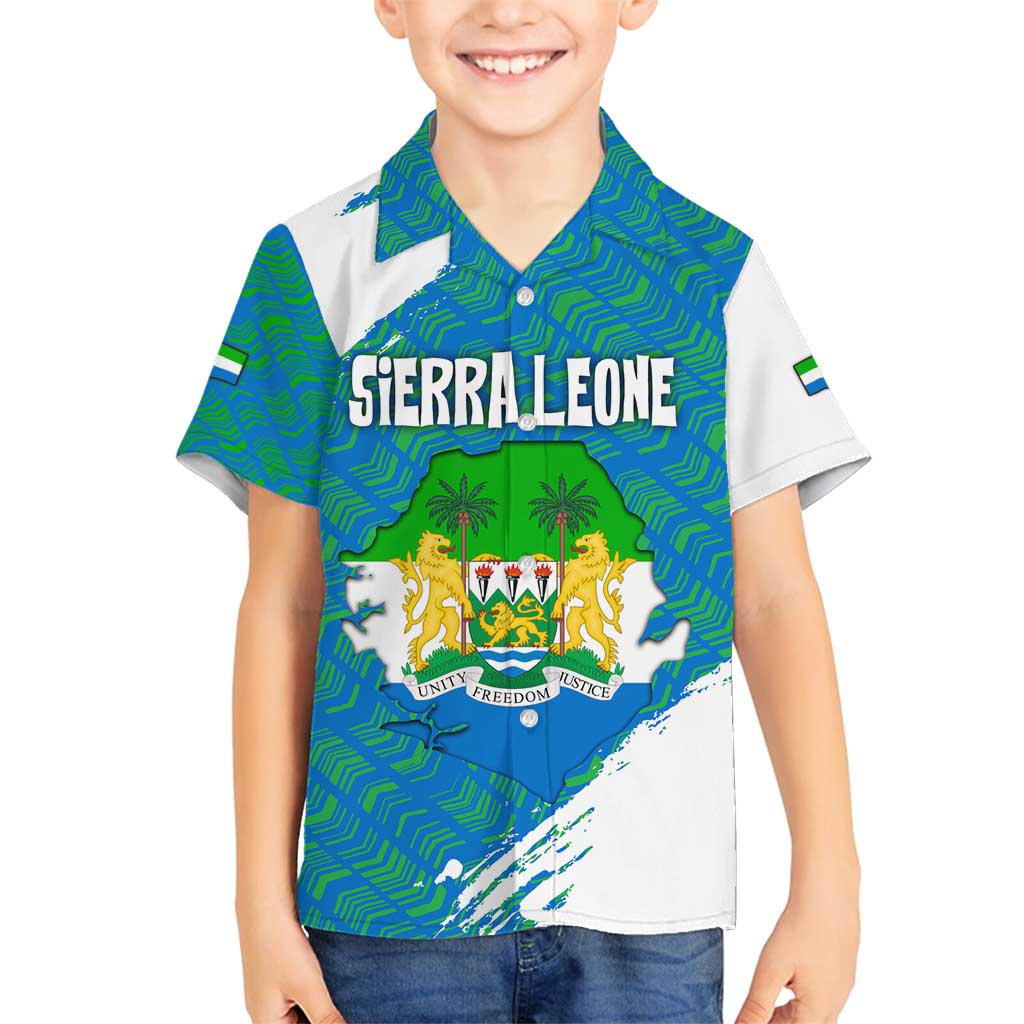 Sierra Leone Crest Family Matching Off Shoulder Maxi Dress and Hawaiian Shirt with National Coat of Arms and Flag Colors