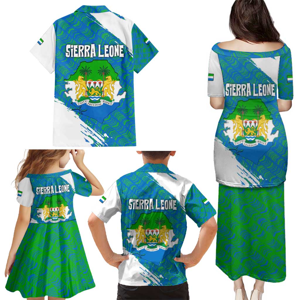 Sierra Leone Crest Family Matching Puletasi and Hawaiian Shirt with National Coat of Arms and Flag Colors