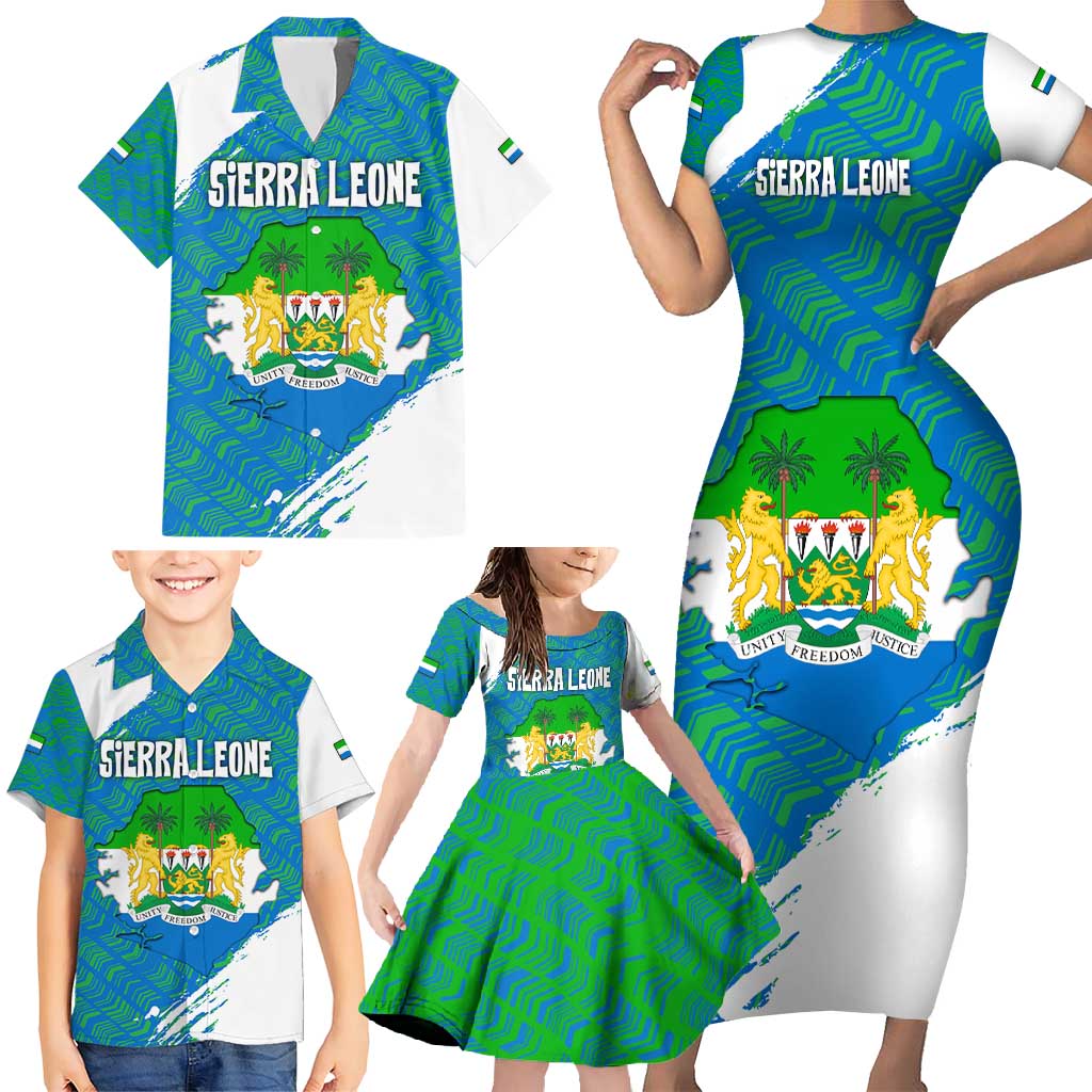 Sierra Leone Crest Family Matching Short Sleeve Bodycon Dress and Hawaiian Shirt with National Coat of Arms and Flag Colors
