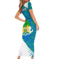 Sierra Leone Crest Family Matching Short Sleeve Bodycon Dress and Hawaiian Shirt with National Coat of Arms and Flag Colors