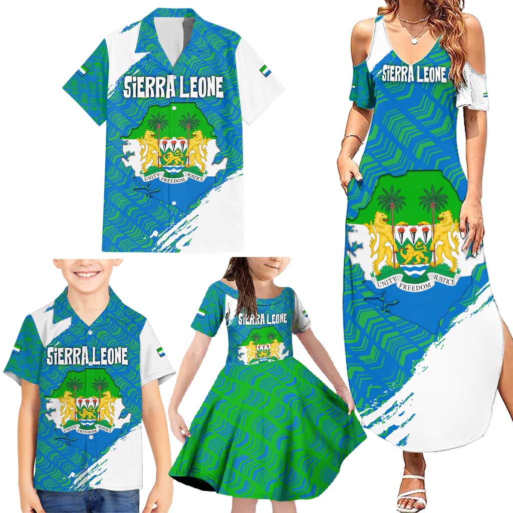 Sierra Leone Crest Family Matching Summer Maxi Dress and Hawaiian Shirt with National Coat of Arms and Flag Colors