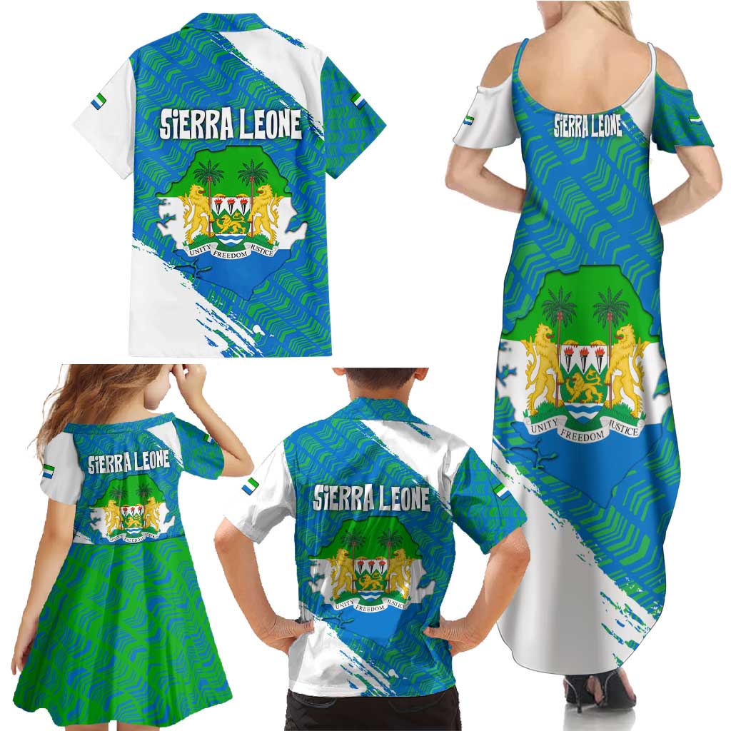 Sierra Leone Crest Family Matching Summer Maxi Dress and Hawaiian Shirt with National Coat of Arms and Flag Colors