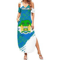 Sierra Leone Crest Family Matching Summer Maxi Dress and Hawaiian Shirt with National Coat of Arms and Flag Colors