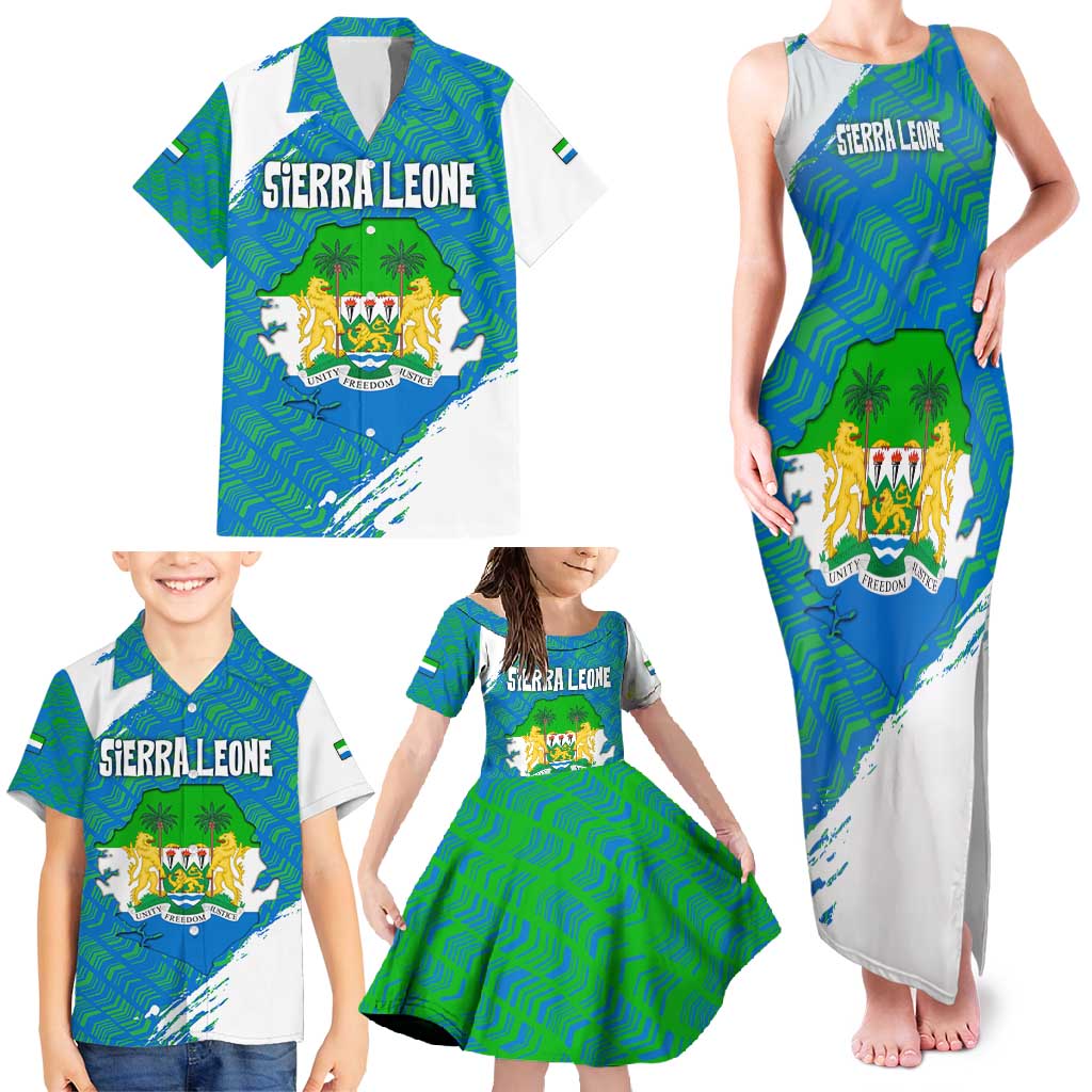 Sierra Leone Crest Family Matching Tank Maxi Dress and Hawaiian Shirt with National Coat of Arms and Flag Colors