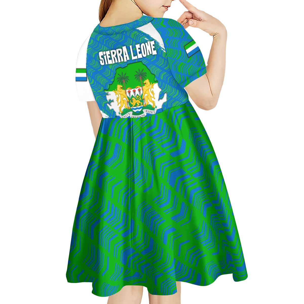 Sierra Leone Crest Kid Short Sleeve Dress with National Coat of Arms and Flag Colors