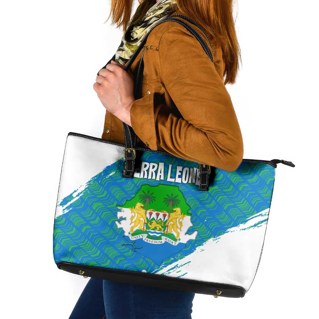 Sierra Leone Crest Leather Tote Bag with National Coat of Arms and Flag Colors