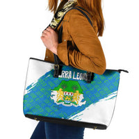 Sierra Leone Crest Leather Tote Bag with National Coat of Arms and Flag Colors
