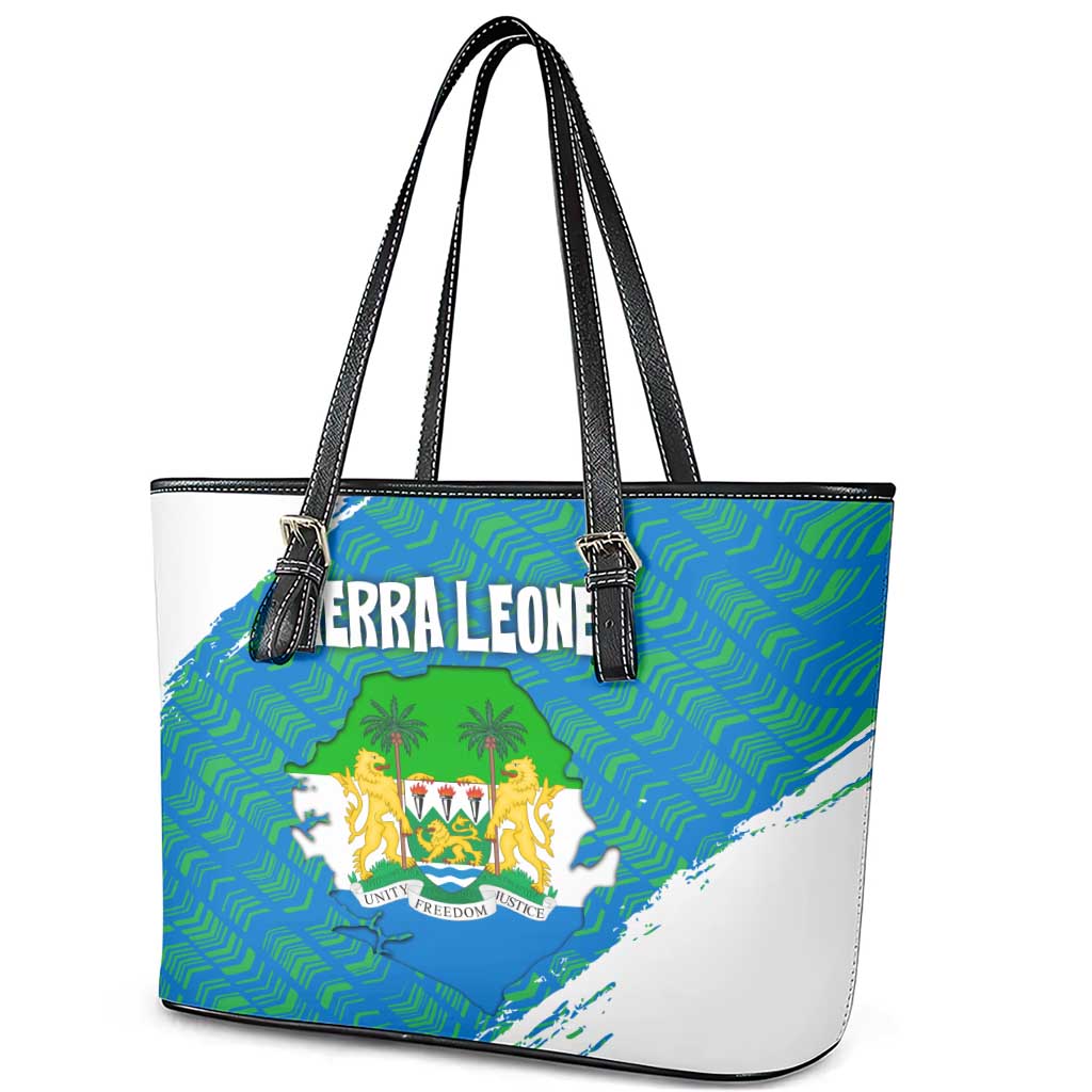 Sierra Leone Crest Leather Tote Bag with National Coat of Arms and Flag Colors
