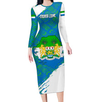 Sierra Leone Crest Long Sleeve Bodycon Dress with National Coat of Arms and Flag Colors