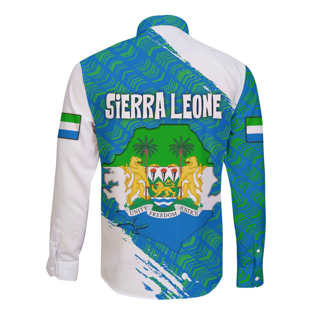 Sierra Leone Crest Long Sleeve Button Shirt with National Coat of Arms and Flag Colors