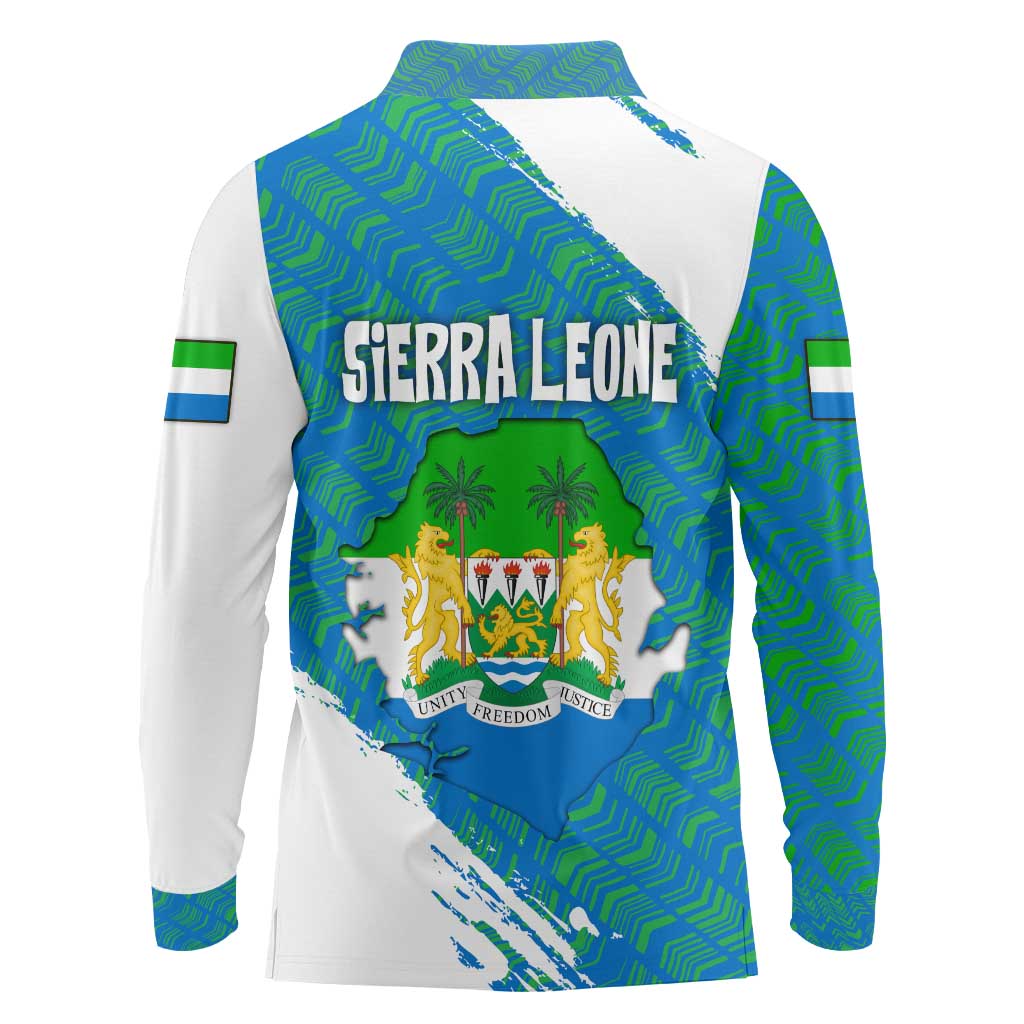 Sierra Leone Crest Long Sleeve Polo Shirt with National Coat of Arms and Flag Colors