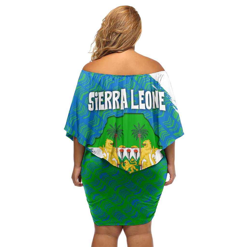 Sierra Leone Crest Off Shoulder Short Dress with National Coat of Arms and Flag Colors