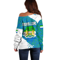 Sierra Leone Crest Off Shoulder Sweater with National Coat of Arms and Flag Colors