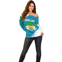 Sierra Leone Crest Off Shoulder Sweater with National Coat of Arms and Flag Colors