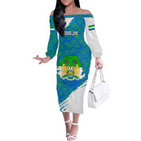 Sierra Leone Crest Off The Shoulder Long Sleeve Dress with National Coat of Arms and Flag Colors