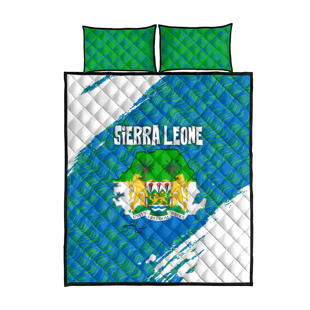 Sierra Leone Crest Quilt Bed Set with National Coat of Arms and Flag Colors