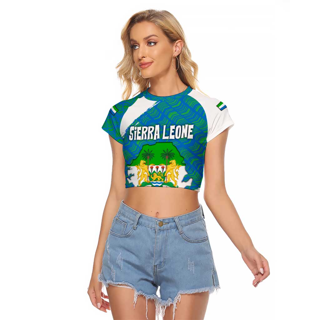 Sierra Leone Crest Raglan Cropped T Shirt with National Coat of Arms and Flag Colors