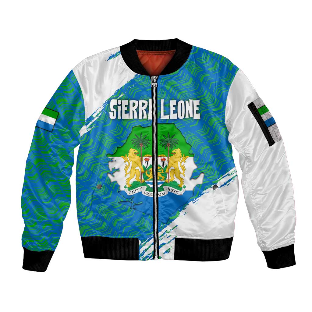Sierra Leone Crest Sleeve Zip Bomber Jacket with National Coat of Arms and Flag Colors