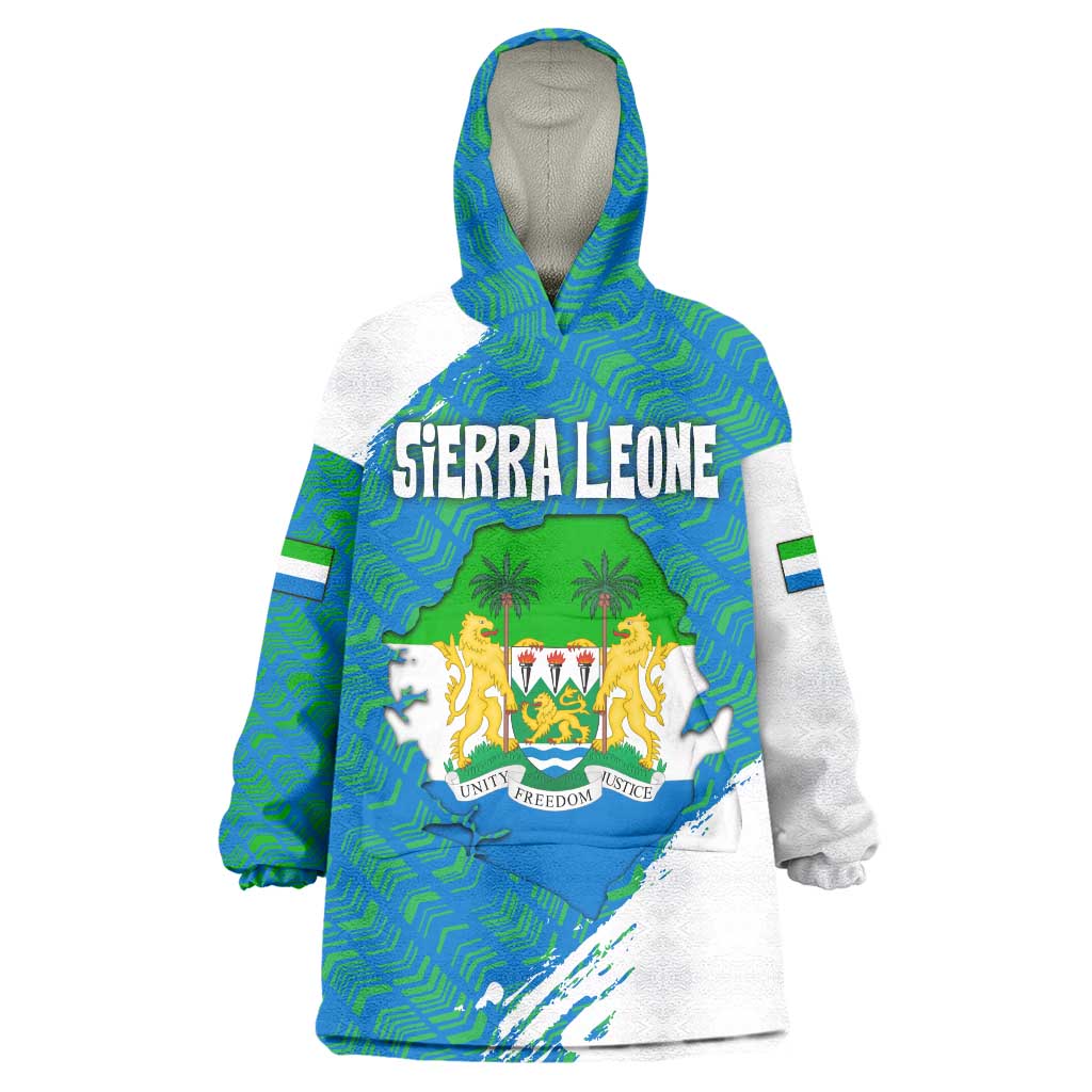 Sierra Leone Crest Wearable Blanket Hoodie with National Coat of Arms and Flag Colors