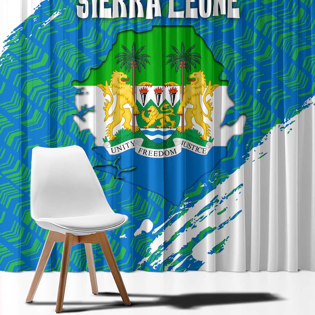 Sierra Leone Crest Window Curtain with National Coat of Arms and Flag Colors