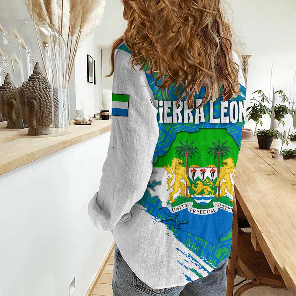 Sierra Leone Crest Women Casual Shirt with National Coat of Arms and Flag Colors