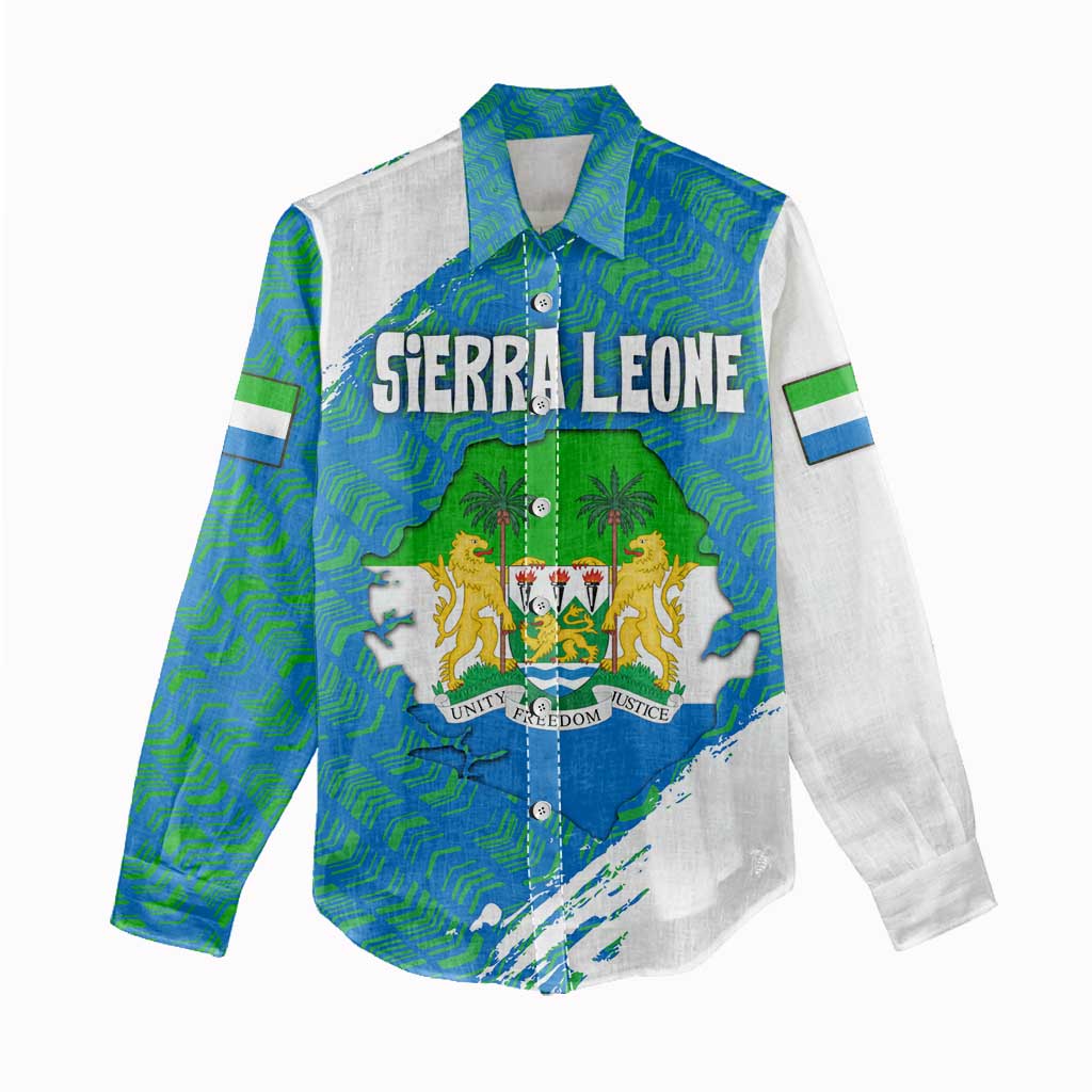 Sierra Leone Crest Women Casual Shirt with National Coat of Arms and Flag Colors