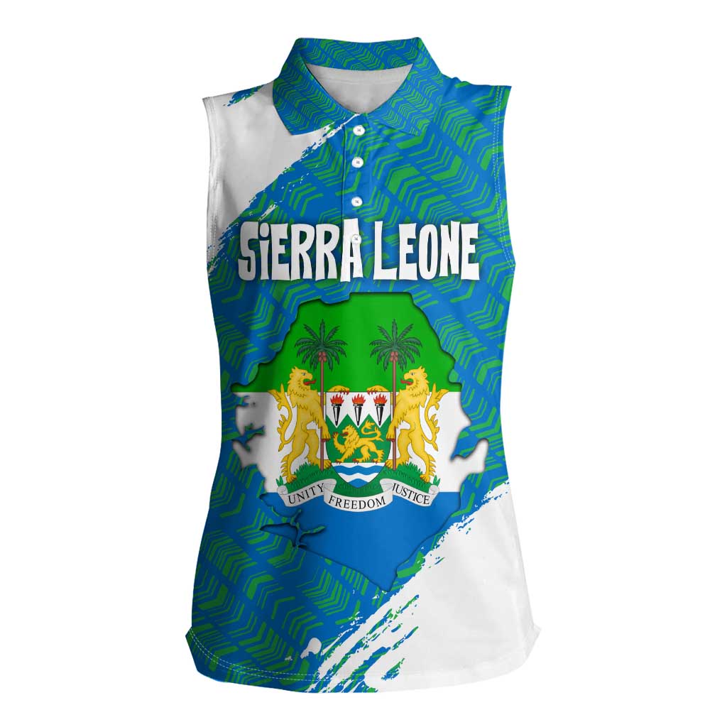 Sierra Leone Crest Women Sleeveless Polo Shirt with National Coat of Arms and Flag Colors