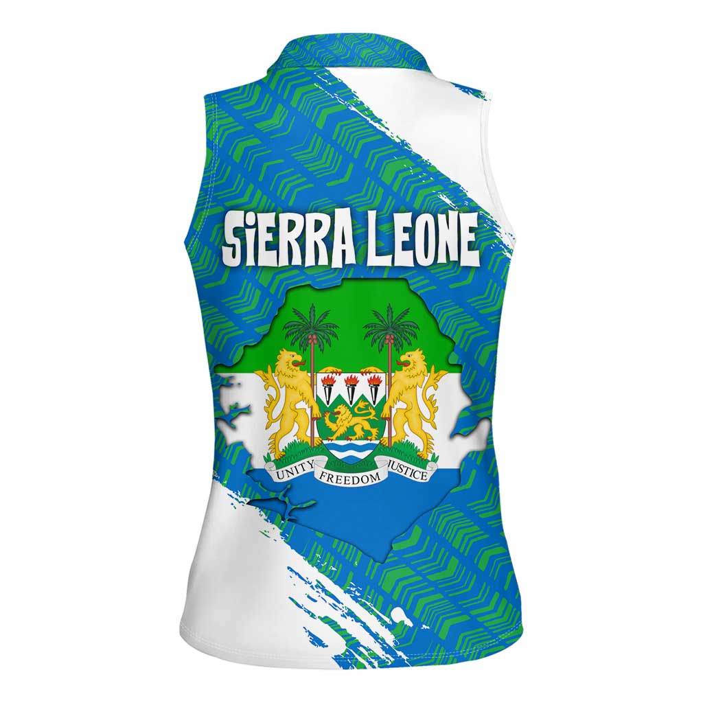Sierra Leone Crest Women Sleeveless Polo Shirt with National Coat of Arms and Flag Colors
