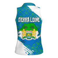 Sierra Leone Crest Women Sleeveless Polo Shirt with National Coat of Arms and Flag Colors
