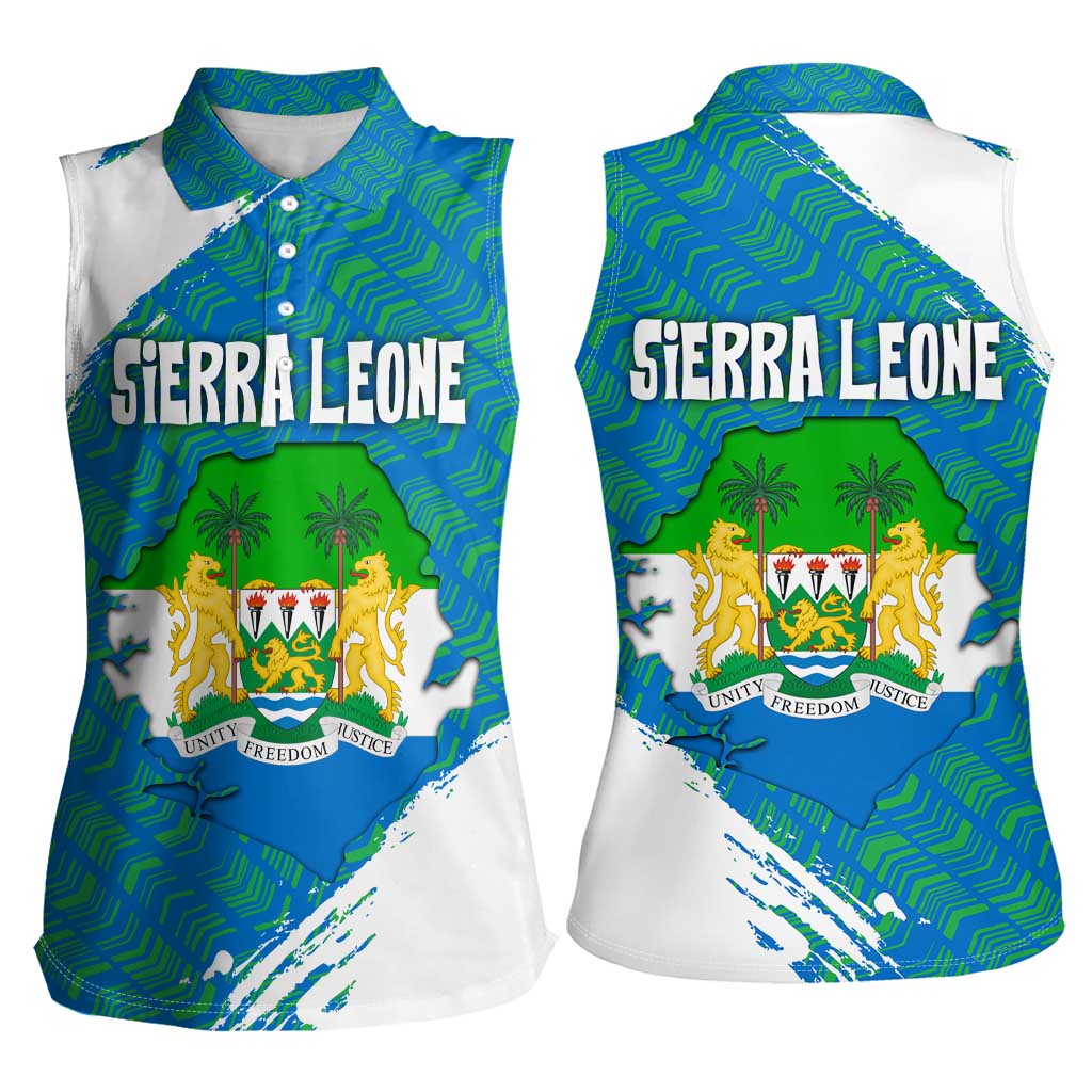 Sierra Leone Crest Women Sleeveless Polo Shirt with National Coat of Arms and Flag Colors