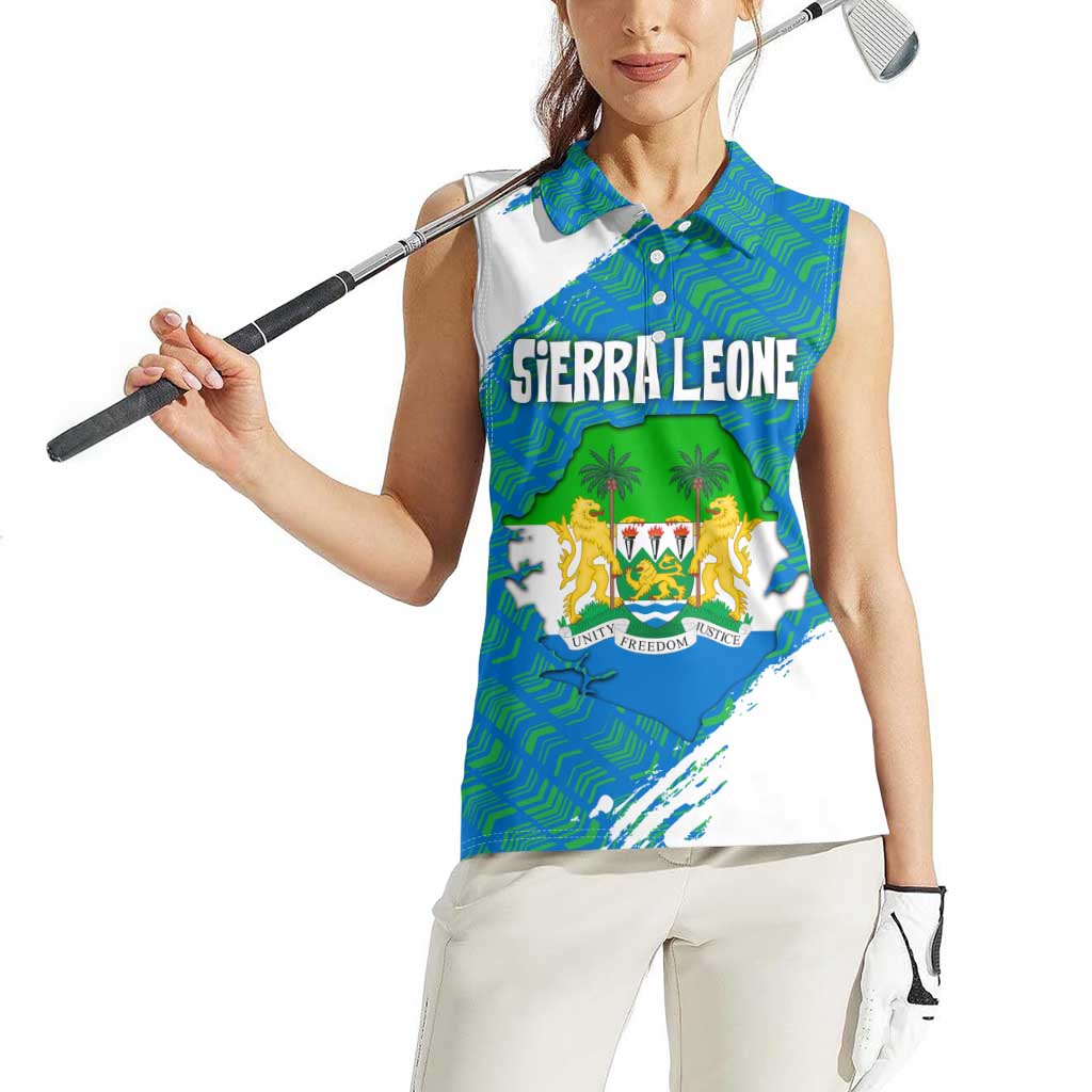 Sierra Leone Crest Women Sleeveless Polo Shirt with National Coat of Arms and Flag Colors