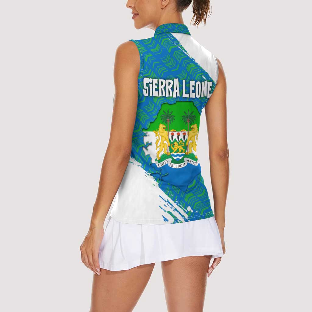 Sierra Leone Crest Women Sleeveless Polo Shirt with National Coat of Arms and Flag Colors