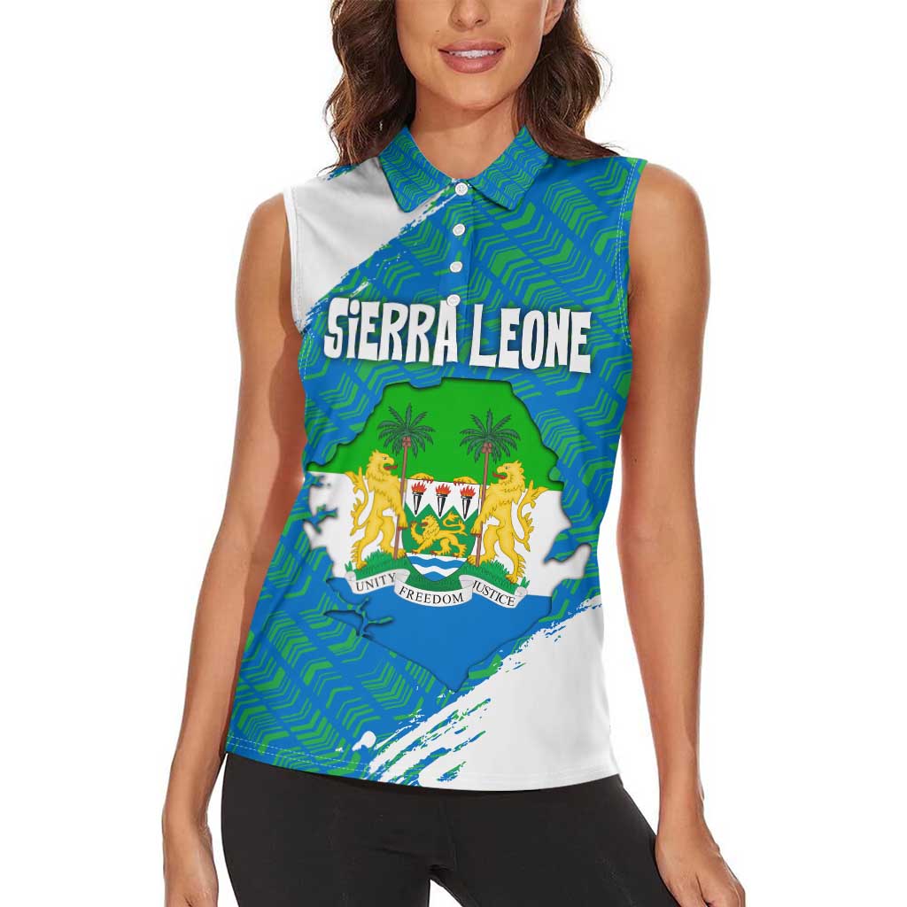 Sierra Leone Crest Women Sleeveless Polo Shirt with National Coat of Arms and Flag Colors