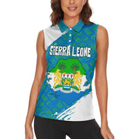 Sierra Leone Crest Women Sleeveless Polo Shirt with National Coat of Arms and Flag Colors