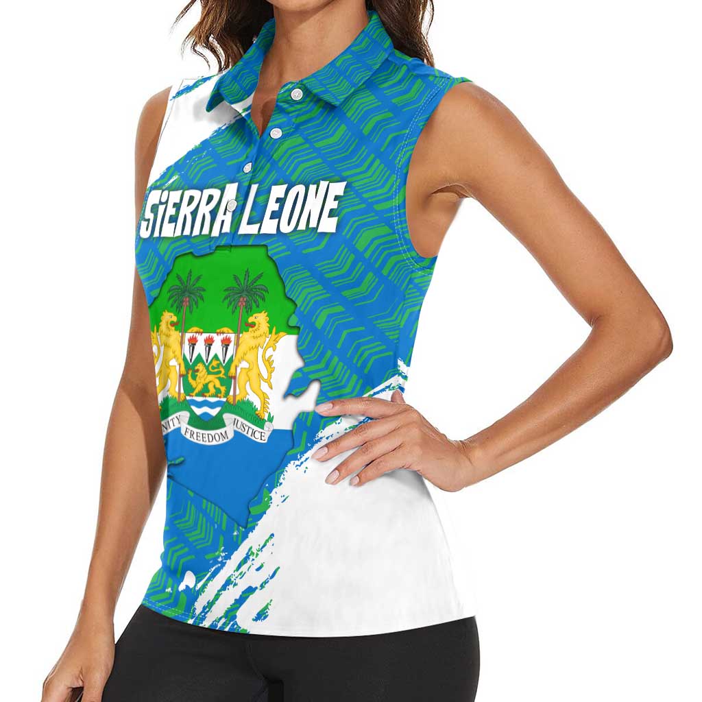 Sierra Leone Crest Women Sleeveless Polo Shirt with National Coat of Arms and Flag Colors