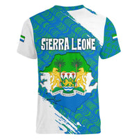 Sierra Leone Crest Women V-Neck T-Shirt with National Coat of Arms and Flag Colors