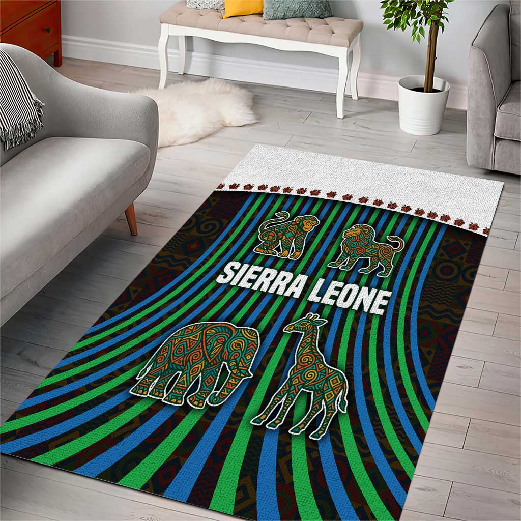 Sierra Leone Area Rug with Tribal Animal Pattern Featuring Lion Elephant Giraffe and Monkey